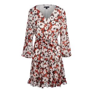 NWT INC DRESS Womens Black Belted Chiffon Long Sleeve Fit + Flare Dress 8